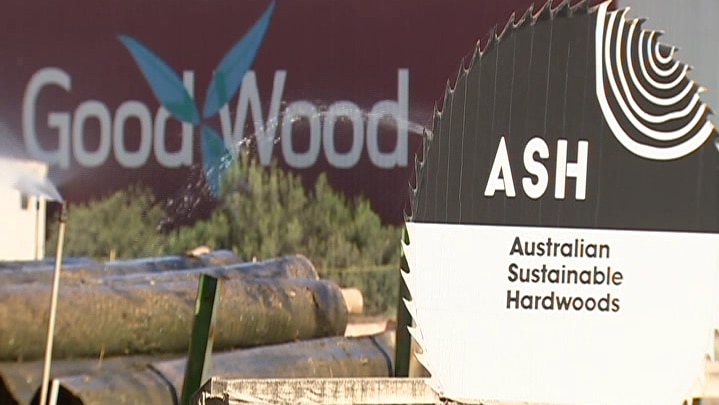 Sign for the Australian Sustainable Hardwoods mill at Heyfield, Victoria.