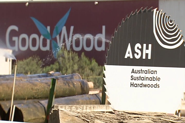 Sign for the Australian Sustainable Hardwoods mill at Heyfield, Victoria.