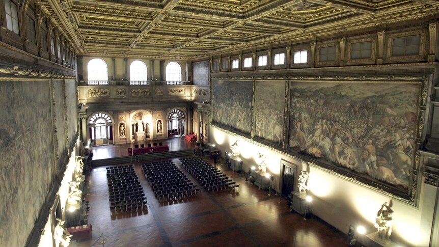 A general view of the Great Hall in Palazzo Vecchio in Florence