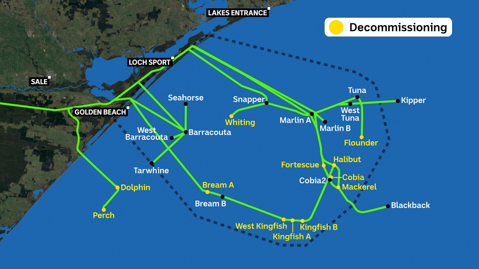 A map of offshore oil and gas platforms