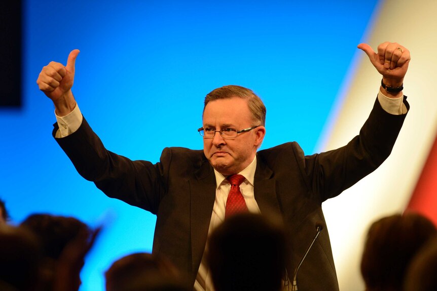 Deputy Prime Minister Anthony Albanese gestures during the Australian Labor Party's election campaign launch in Brisbane.