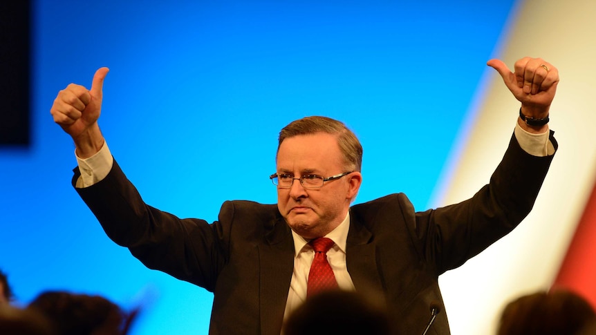 Deputy Prime Minister Anthony Albanese gestures during the Australian Labor Party's election campaign launch in Brisbane.