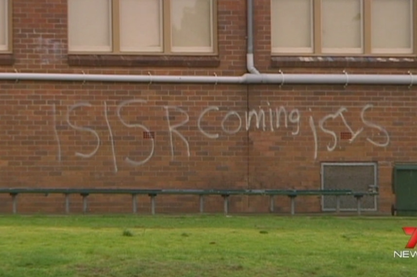 This graffiti "ISIS R coming" was one of several sprayed at East Hills Boys High School