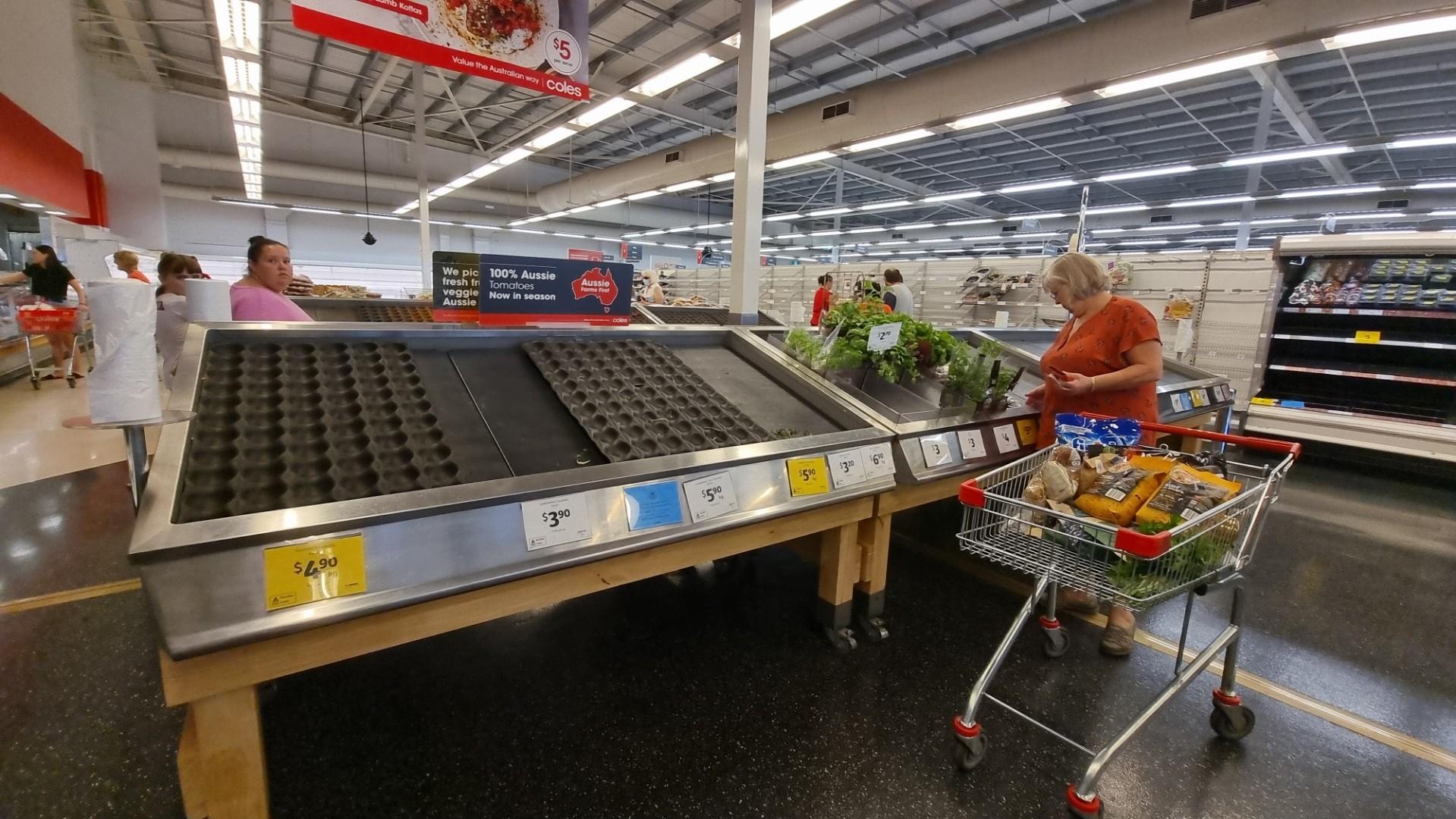 Empty shelves in a shop.