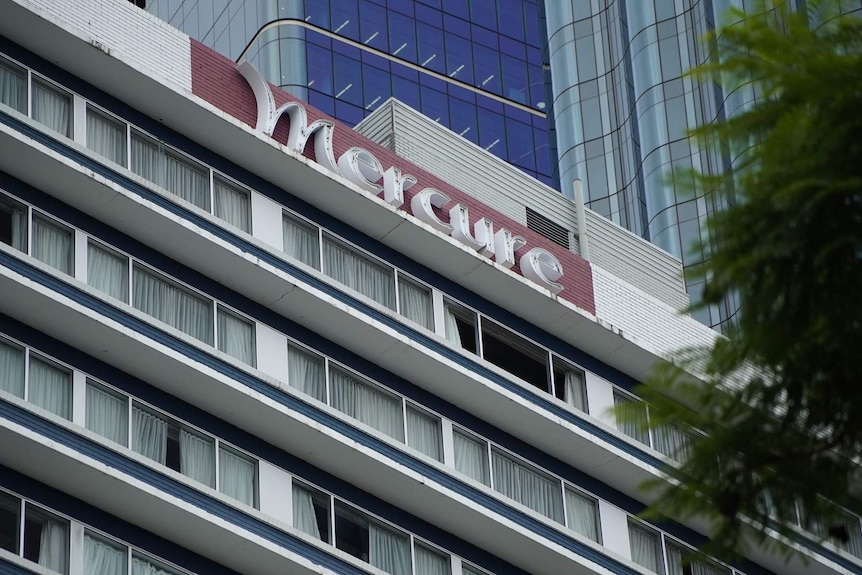 Mercure sign on the top of the hotel in Brisbane's CBD.