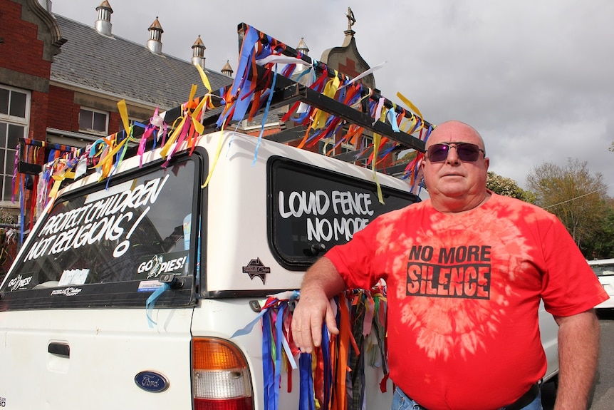 Abuse survivor Tony Wardley with his "loud ute" at Ballarat, prior to travelling to Canberra