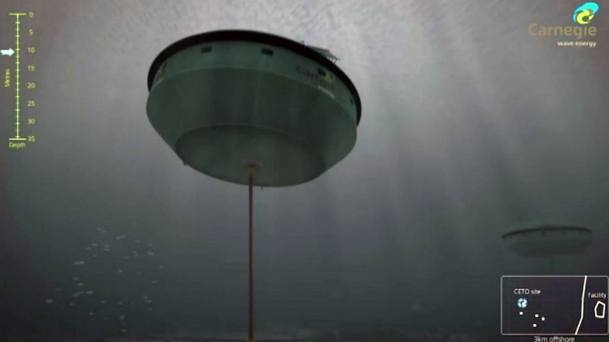 A still image taken from a computer-generated video displaying Carnegie's wave power technology in action.
