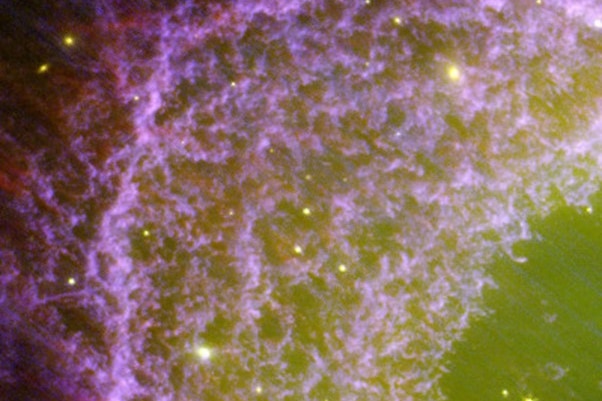 A close-up of part of the nebula shows that the ring consists of large numbers of small clumps. 