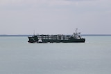 A live export ship being guided into port by a tug boat.