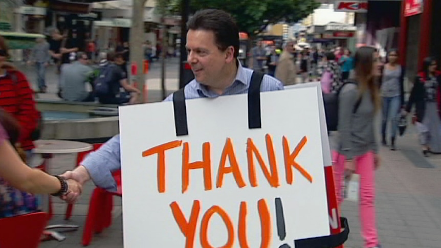 Nick Xenophon thanks supporters in Rundle Mall