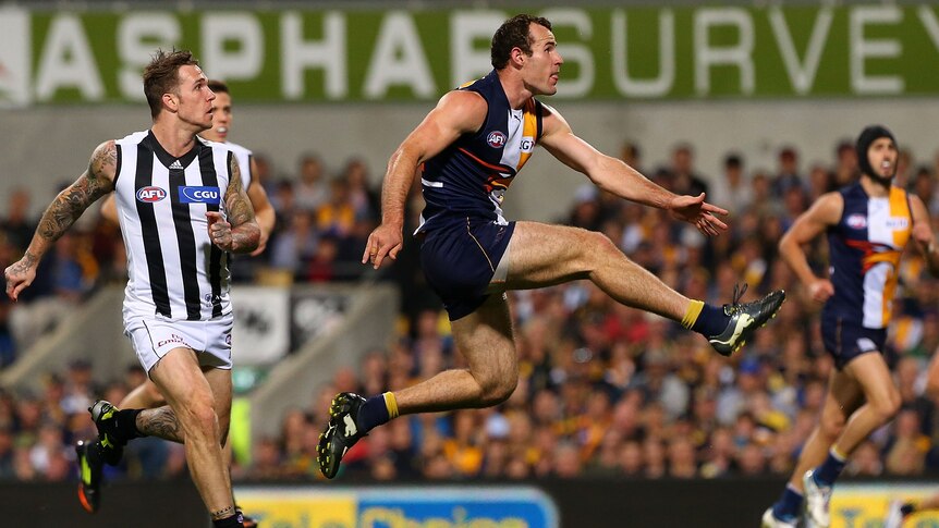 Shannon Hurn unloads a massive goal from the edge of the centre square.