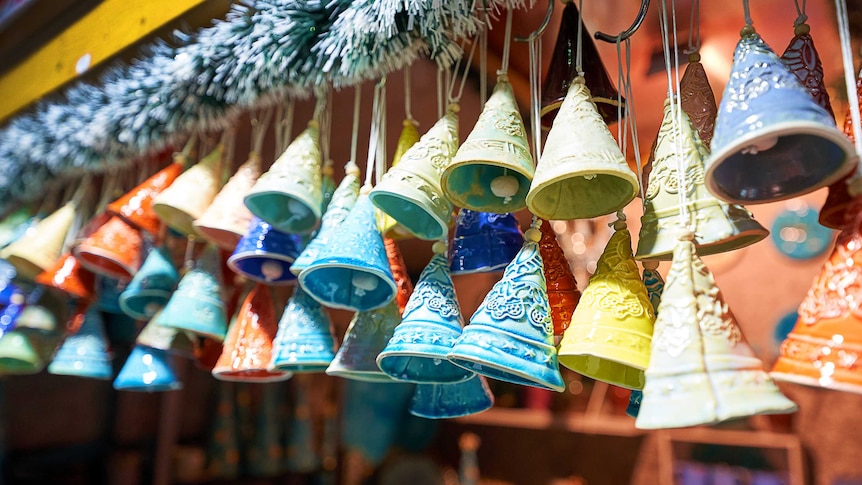 Ceramic bells in a market, Sibiu, Romania