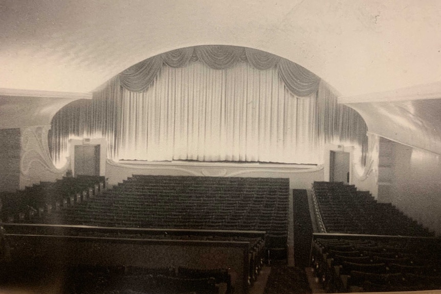 Wide view of proscenium arch from rear of the Valley Theatre Auditorium