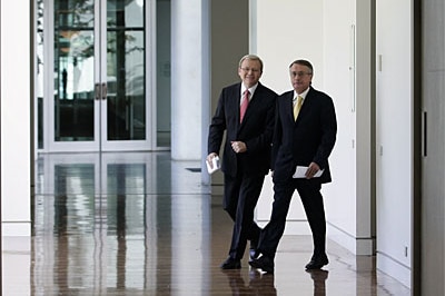 Kevin Rudd, with Wayne Swan at Parliament House