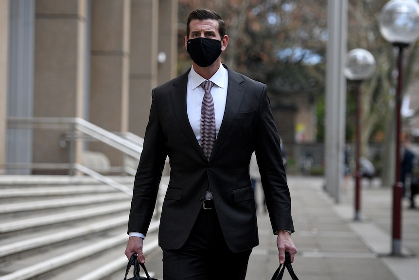 Ben Roberts-Smith leaves the Federal Court in Sydney, Wednesday, June 23, 2021.