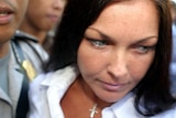 Close-up photo of Schapelle Corby arriving at a Denpasar court on the Indonesian resort island of Bali.