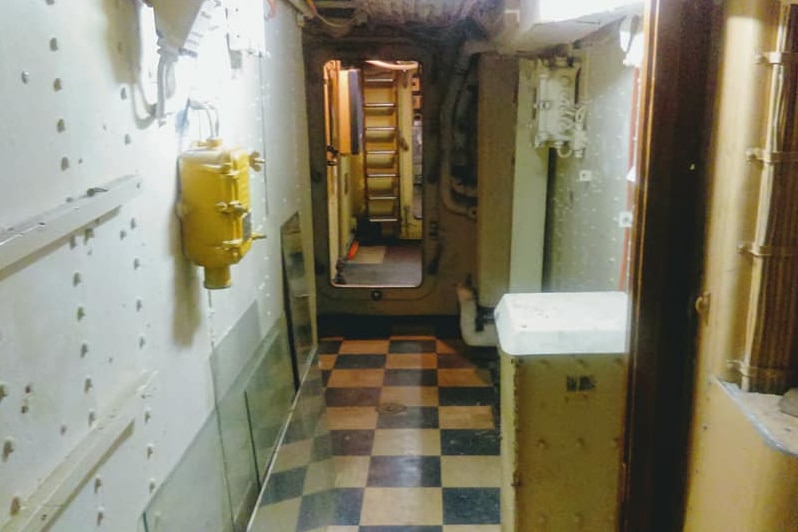 Inside HMAS Curlew, former navy minesweeper.