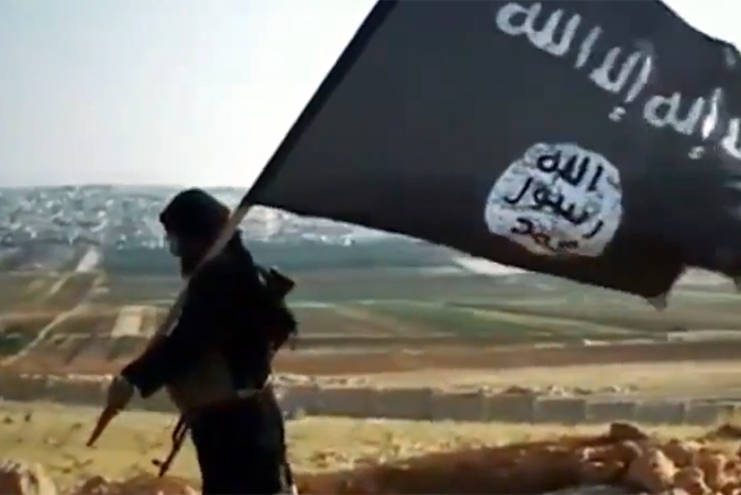 Islamic State militant waves the ISIS flag