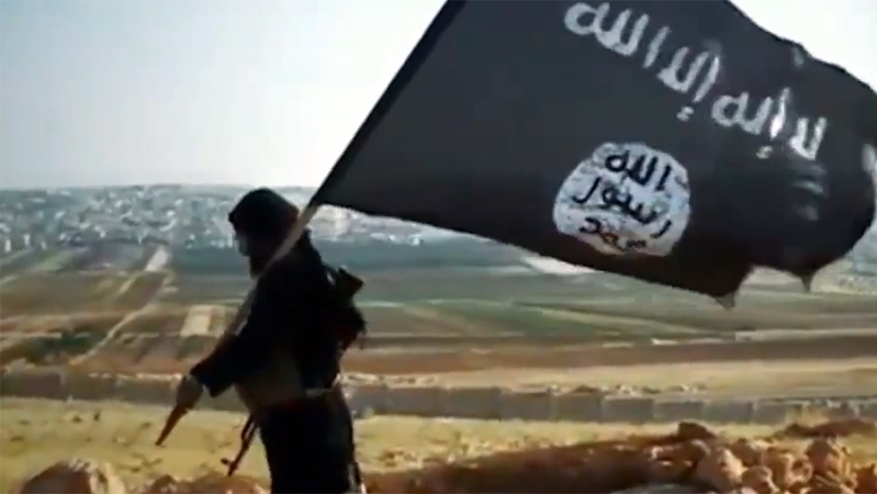 Islamic State militant waves the ISIS flag