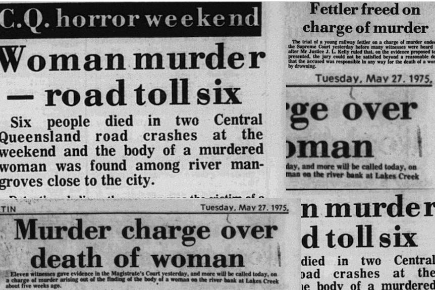 Newspaper clippings with headlines regarding a body found on the river