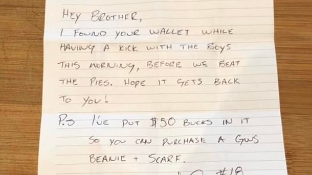 A letter to a stranger written by Jeremy Cameron after he found the person's missing wallet