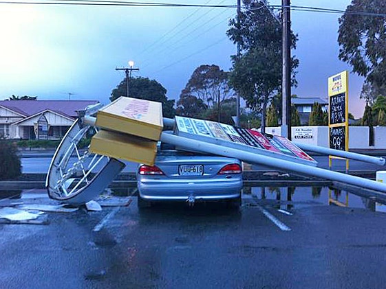 This car came to grief when a shopping centre sign fell at Brighton