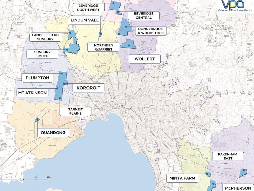 Map showing Melbourne's new 17 suburbs.