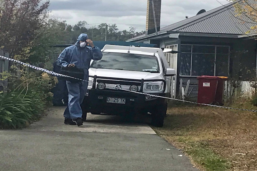 Tasmanian police forensic officer at a suspected murder scene