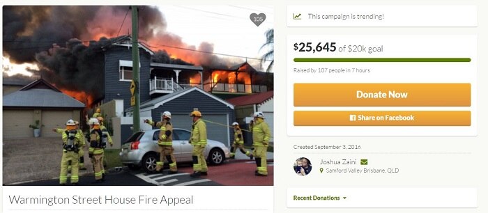 Crowdfunding page for residents of Paddington house destroyed by fire.