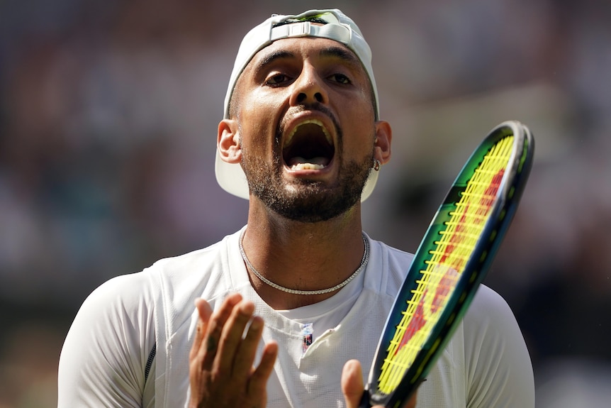 Nick Kyrgios yells in frutration.