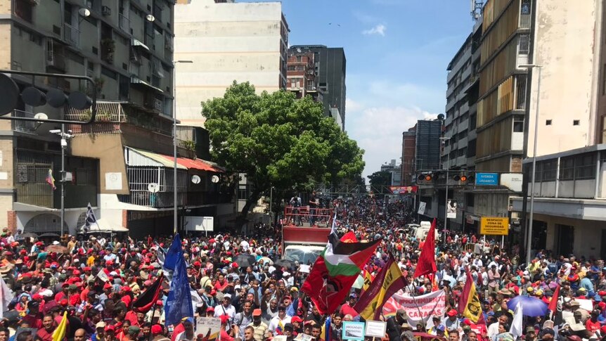 Protestors on the Streets of Caracas after Juan Guaido calls for uprising to oust Nicholas Maduro