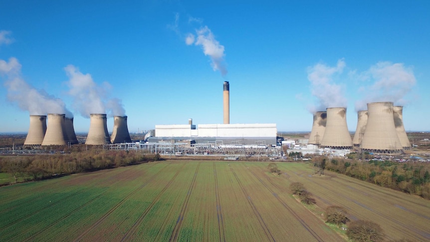 Drax Power Station is shown behind a field.