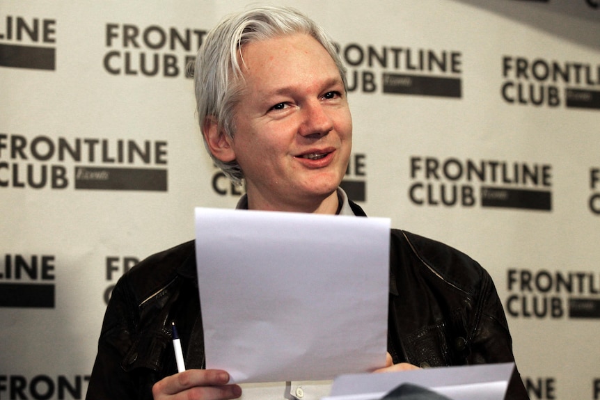 WikiLeaks founder Julian Assange speaks at a news conference.