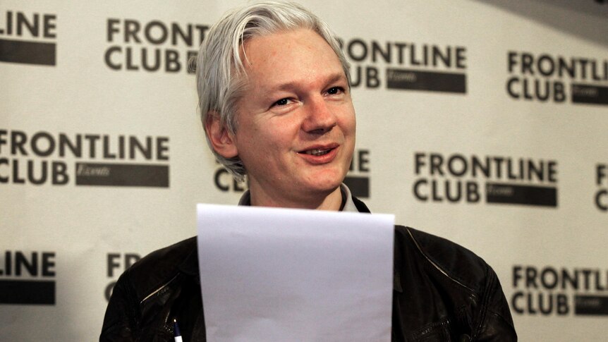 WikiLeaks founder Julian Assange speaks at a news conference.