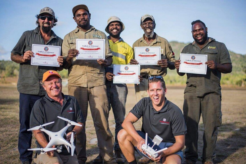 Indigenous rangers in far north Queensland at the end of their drone training.