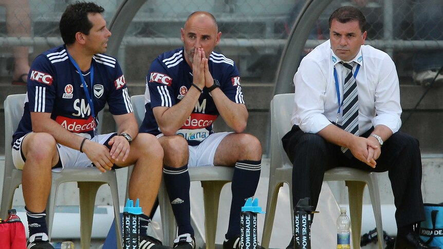 Ange Postecoglou (R) says his poor coaching performance was behind the Victory's 4-2 loss to Adelaide.
