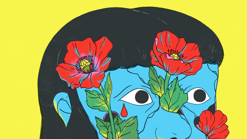 WAAX album cover features a cartoon-like image of a girl with flowers partly covering her face