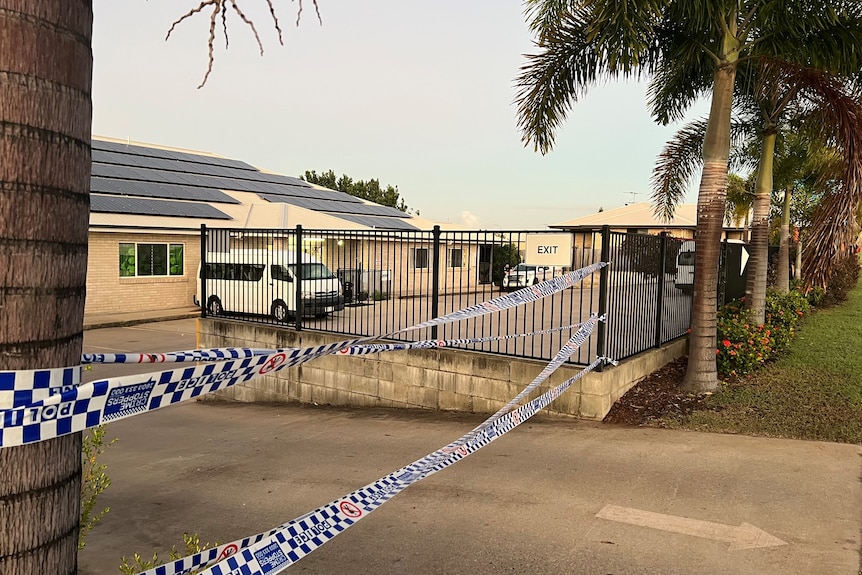 Police tape closes off the driveway of Le Smileys Early Learning Centre.