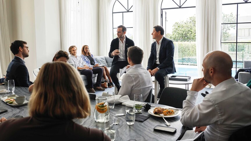 Airbnb co-founder Joe Gebbia speaks to journalists at a lunchtime briefing in Sydney on November 20, 2017.