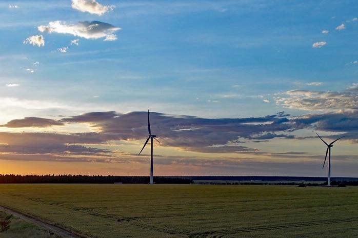 windmills on a green paddock