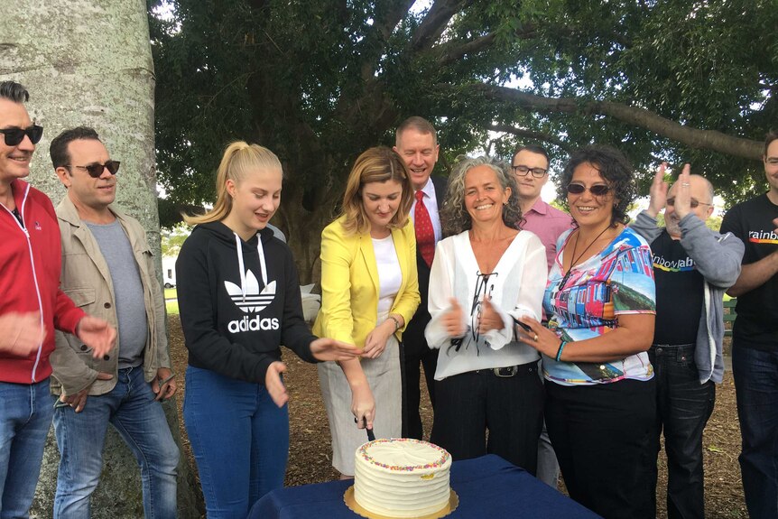 Ms Fentiman sliced a rainbow cake with Ms Carrington and Sanson to mark the occasion.