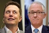 Headshots of Tesla CEO Elon Musk and Australian Prime Minister Malcolm Turnbull.