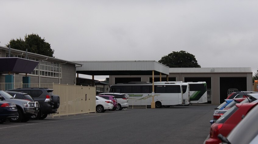 Coaches at the bus bay inside the Ballarat Specialist School