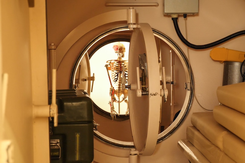 Inside one of the old hyperbaric chambers at Fremantle Hospital Museum.