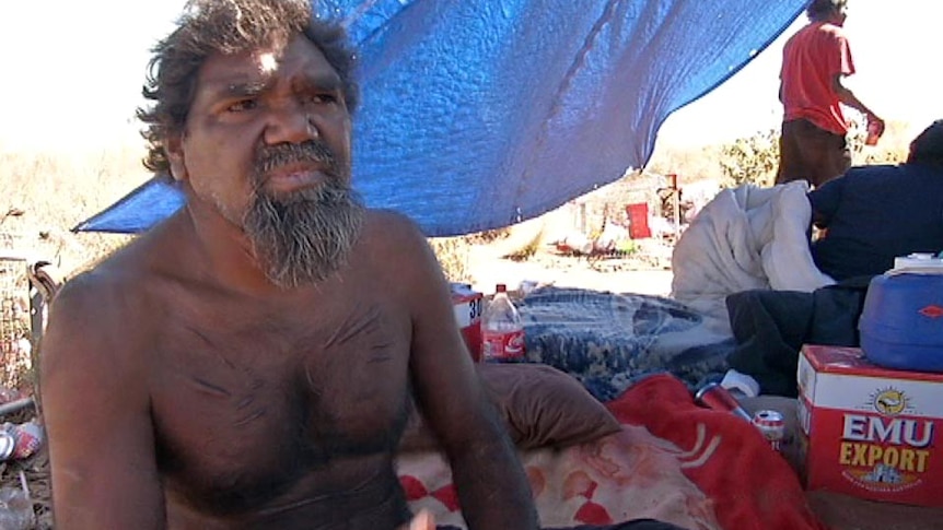 Terrance Woggagia is a homeless Aboriginal man living in a makeshift camp in Port Hedland.