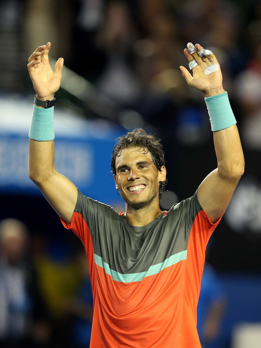 Rafael Nadal celebrates his semi-final win at the Australian Open