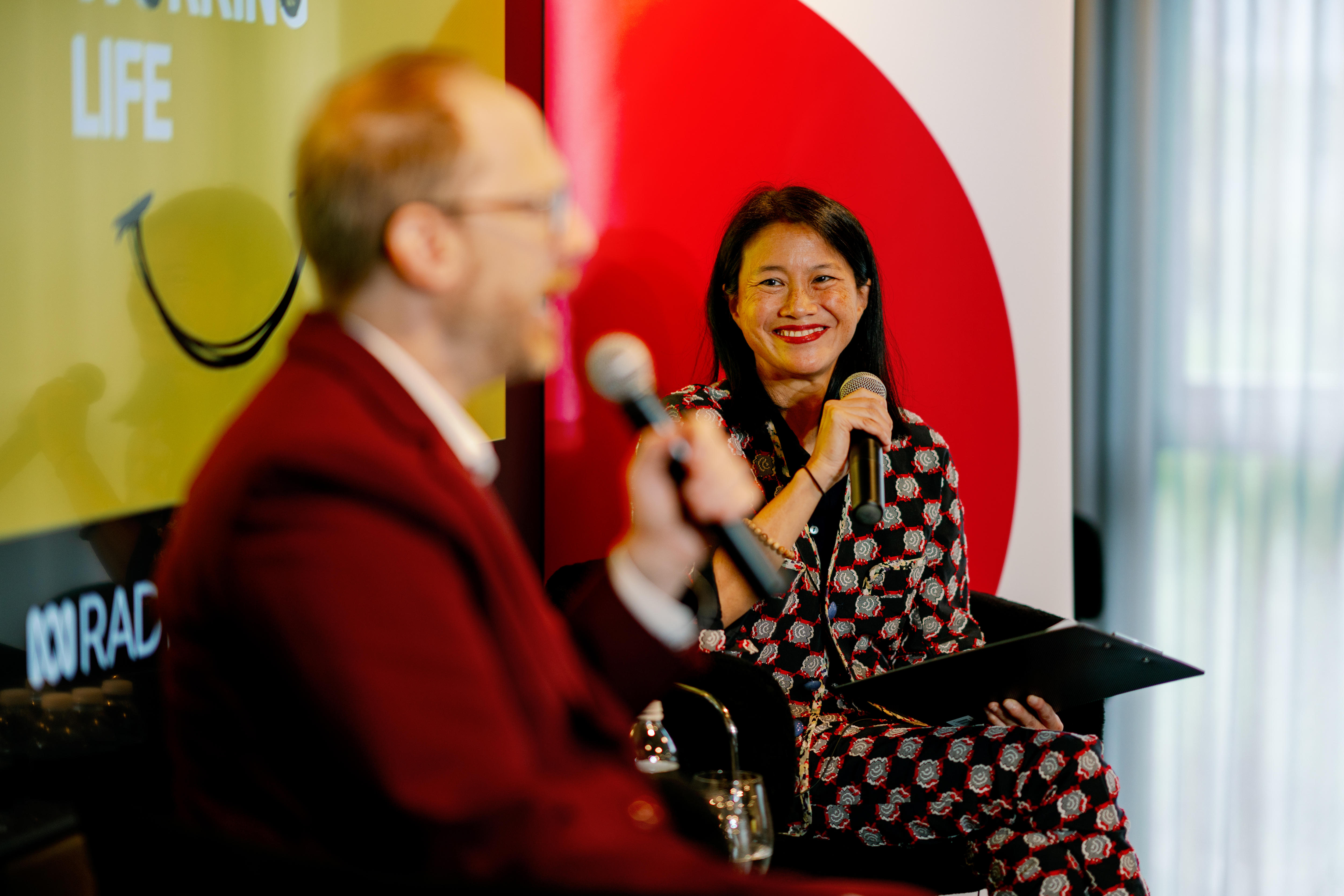 Professor Adam Galinsky is interviewed by Lisa Leong at a conference
