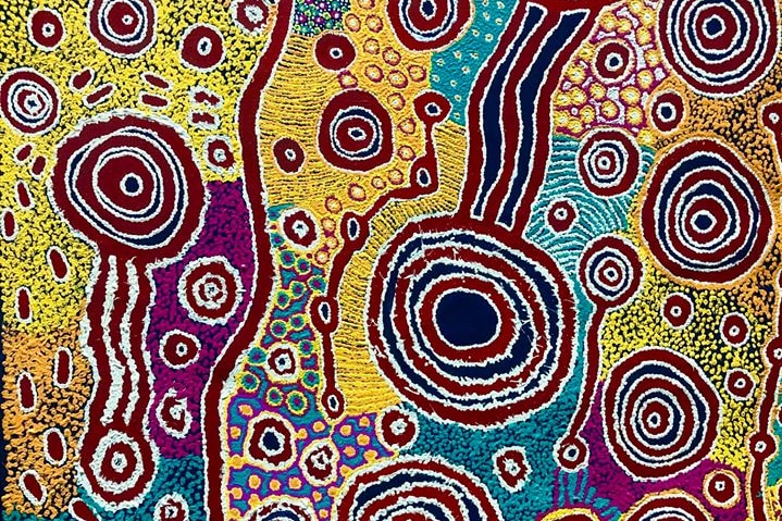 A colourful painting at the Darwin Aboriginal Art Fair.