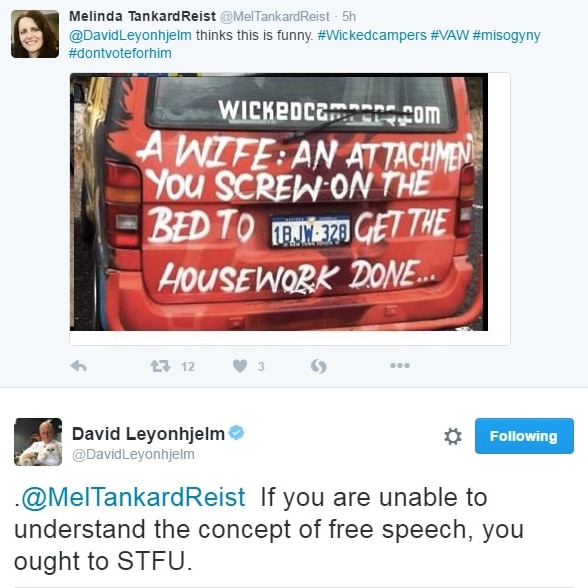 Melinda Tankard Reist and David Leyonhkelm tweets