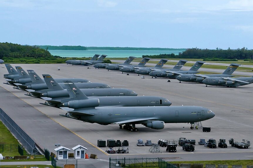 US Air Force air craft parked on Diego Garcia